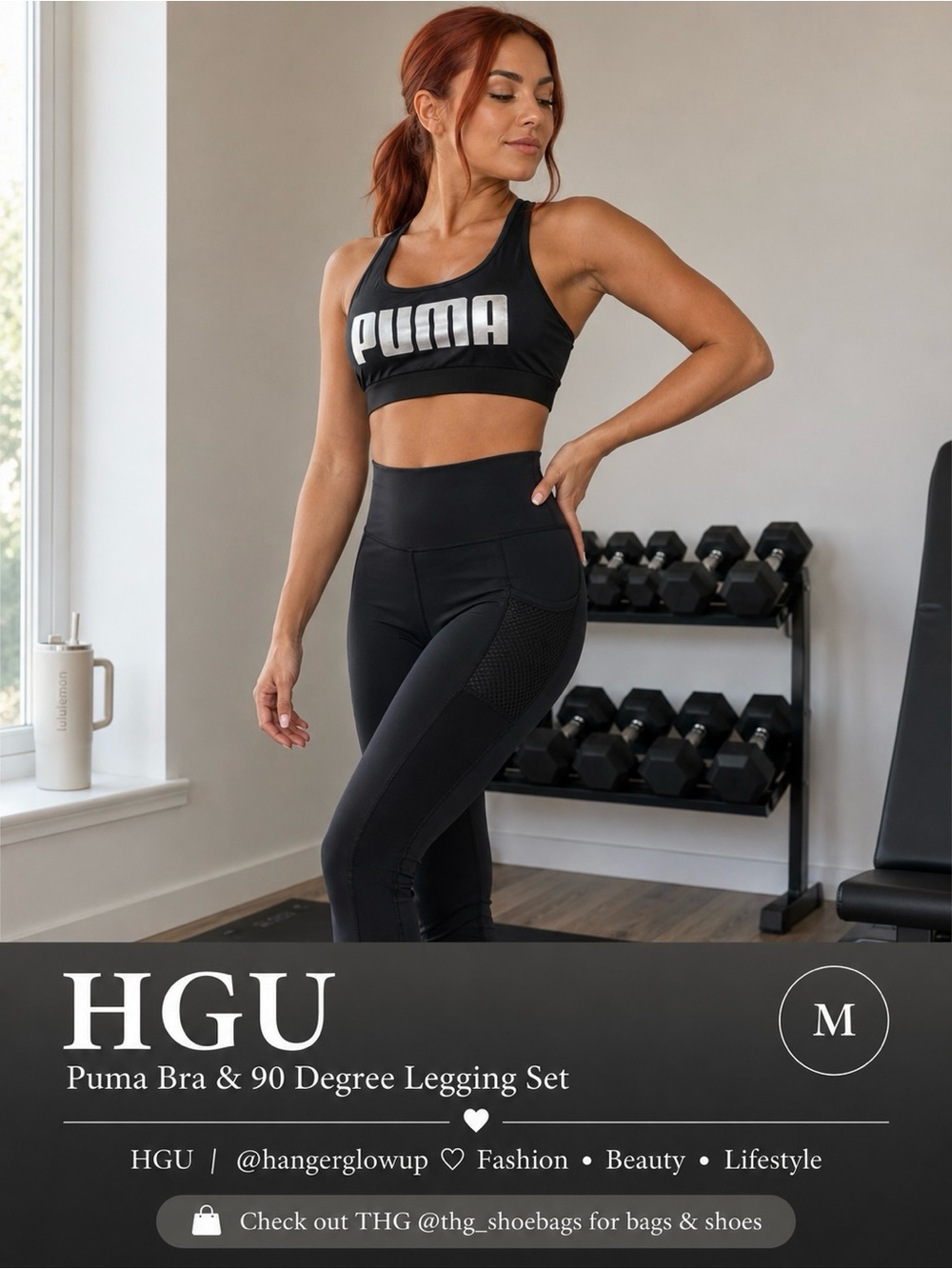 PUMA Sports Bra & 90 Degree High Waist Leggings Workout Set M NWT